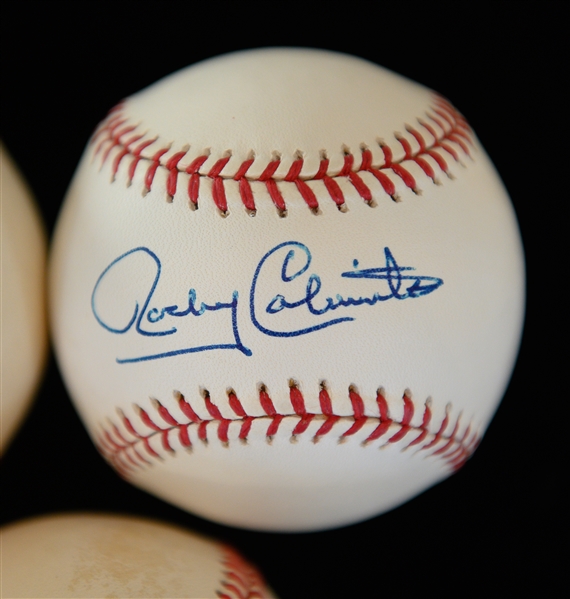 Lot of (5) Signed Baseballs -Duke Snider, Rocky Colavito, Booby Richardson, Ernie Banks (Faded), Branca/Thomson (JSA Auction LOA)
