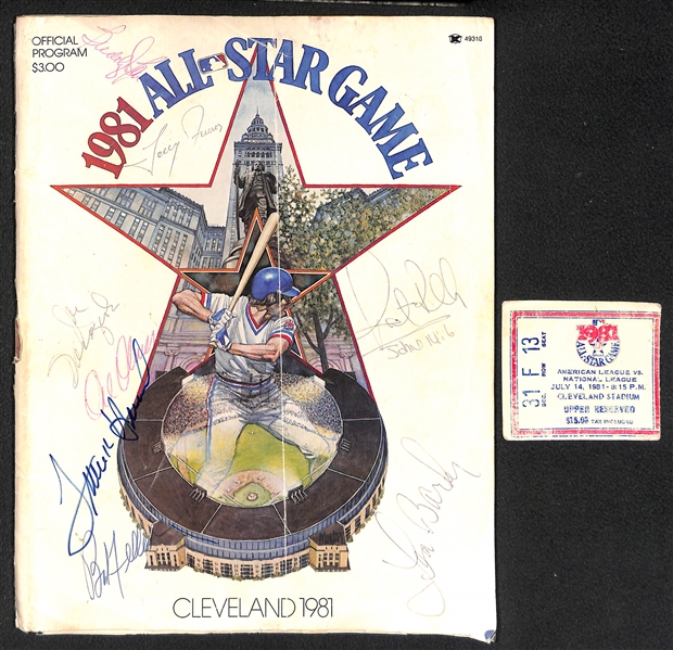 Autograph Lot - Musial Photo, 1981 AS Game Signed Program w. Stargell, Feller, F. Howard(Cover/Pages Detached, Inc. Ticket Stub), Golf Photos (JSA Auction Letter)