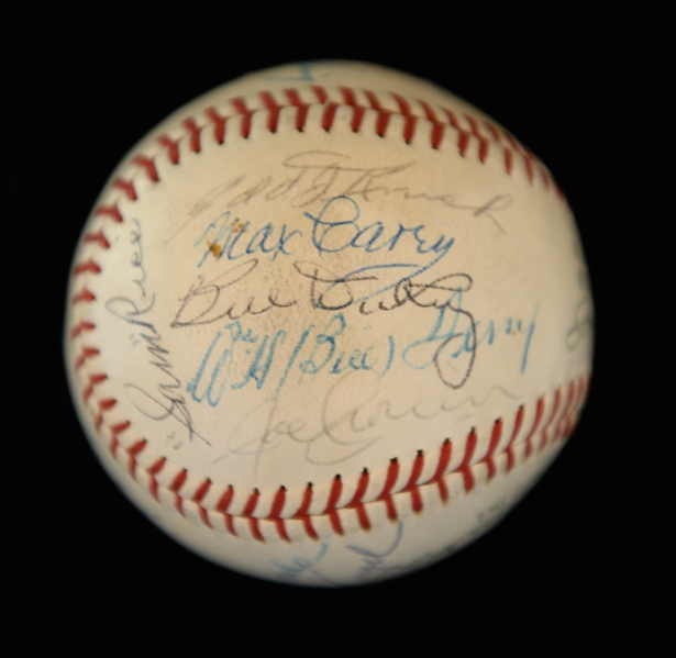 Official AL Joe Cronin Signed Baseball (18 Signatures) - Mostly HOFers - w. Joe DiMaggio, Pie Traynor, Max Carey, Grove, Ruffing, Schalk, Wheat, Stengel, Manush, Gomez, Cronin, + - Full JSA LOA