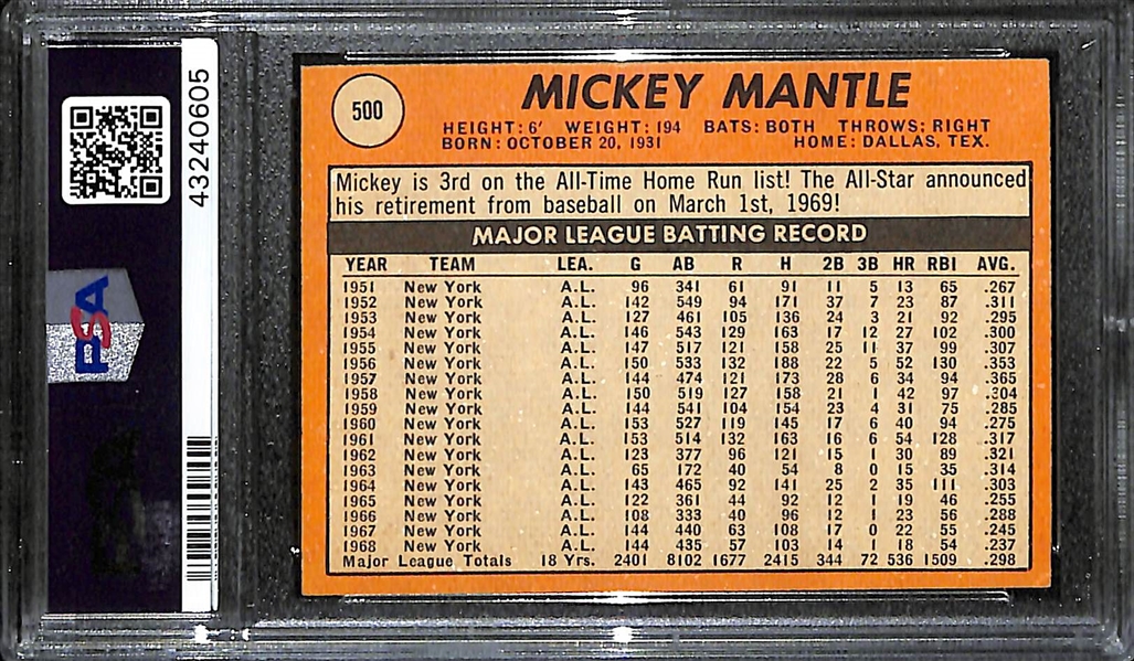 1969 Topps Mickey Mantle #500 (Last Name in Yellow) Graded PSA 6.5 EX-MT+ 