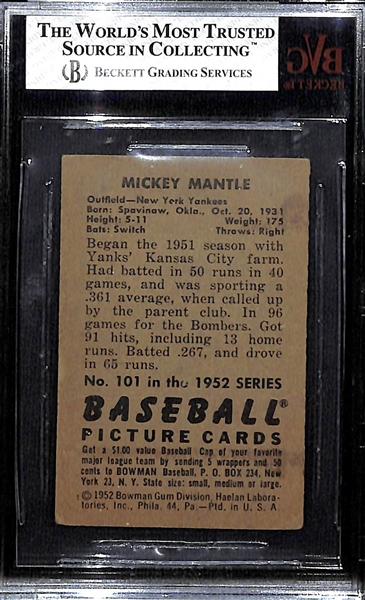 1952 Bowman Mickey Mantle #101 Graded Beckett BVG 2