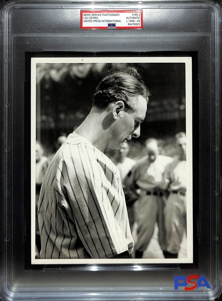 Rare Type 2 Lou Gehrig Day 7x9 News Service Photo (PSA/DNA Slabbed) c. 1958-1962 - Highly Desired Image from Lou Gehrig Day! w. Full PSA/DNA Letter