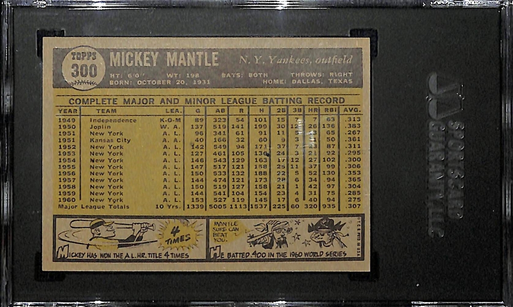1961 Topps Mickey Mantle #300 Graded SGC 7.5 (NM+ - Looks Pack Fresh!)