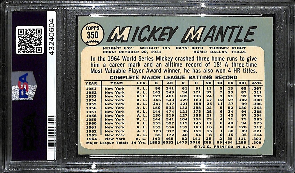 1965 Topps Mickey Mantle #350 Graded PSA 7 (NM - Looks Pack Fresh and Near Perfect Centering!)