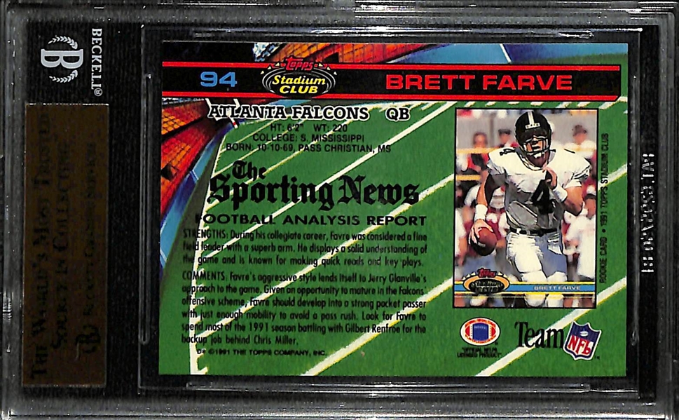 1991 Topps Stadium Club Brett Favre  #94 Rookie Card Graded BGS 9.5