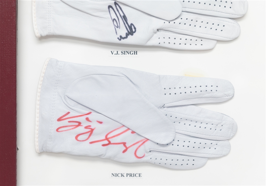 Six Player-Used Golf Gloves Signed by Ernie Els, VJ Singh, Nick Price, Brad Faxon, Paul Azinger, Ben Crenshaw (JSA Auction Letter)
