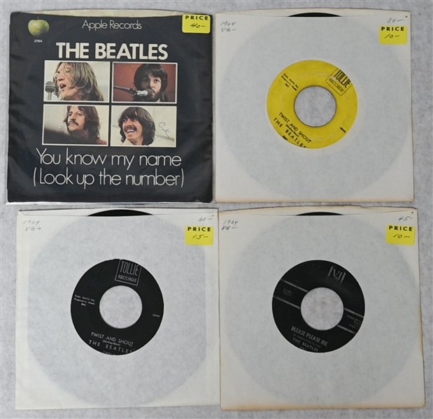  Lot of (40) Beatles 45 Records w. Approx 12 in Color Sleeves - Tollie Records, Capitol Records, Apple Records