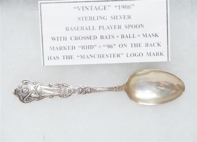 Lot of - Early 1900s Baseball Silver Spoon, 1913 Tobacco Ad, & 1950s Brooklyn Dodgers Celluloid Doll & Pin