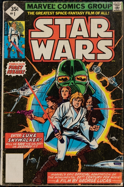 1977 Star Wars #1 Issue Comic, (3) 1993 Stars Wars Re-Issued Posters, & a 1964 Beatles Fan Button