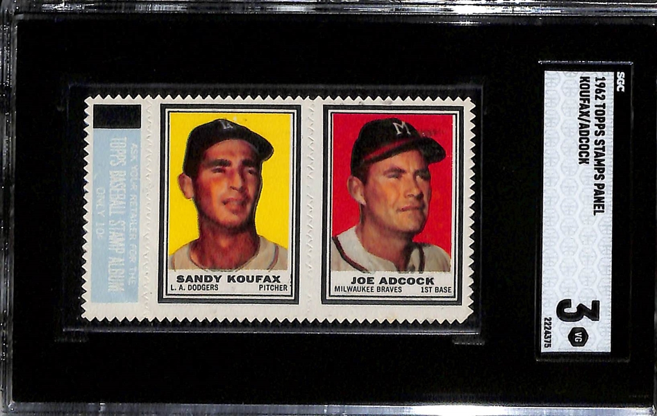 1962 Topps Stamps Panels - Bob Clemente/Battey (SGC 6) & Sandy Koufax/Adcock (SGC 3)