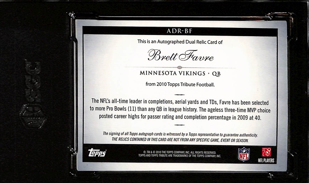 2010 Topps Tribute Brett Favre Gold Autographed Dual Relic #5/15 Graded SGC 8.5