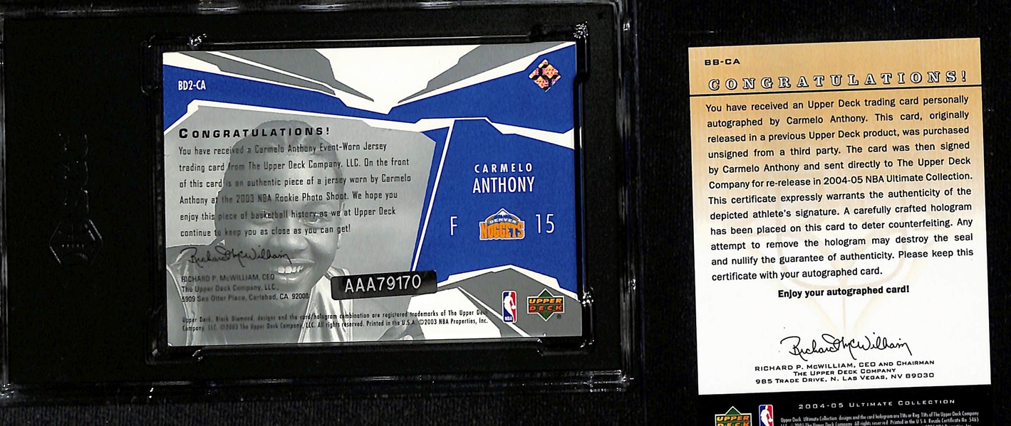 2003-04 UD Black Diamond Carmelo Anthony Autographed Rookie Jersey (Double Diamond) - 2004-05 Ultimate Collection Buy-Back #2/3 (SGC 7)