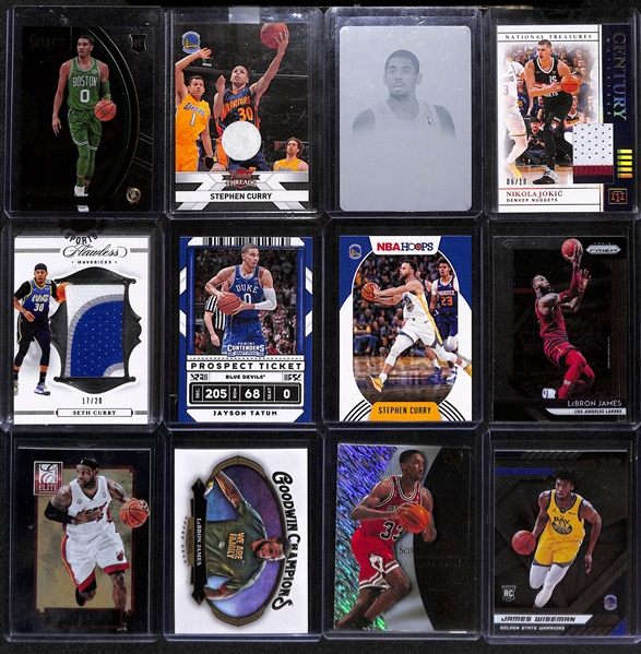 Lot of (50+) Mostly Modern Basketball Cards w. Larry Bird 1/1 Eminence Printing Plate, James, Curry RC, Tatum RC and Many More Stars 