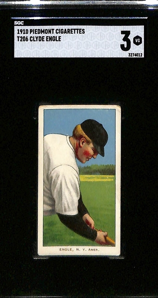 (3) SGC 3 (VG) Graded 1909-11 T206 Piedmont Cards - Fred Merkle (NY Giants - Portrait), Hemphill (NY Yankees), Engle (NY Yankees)