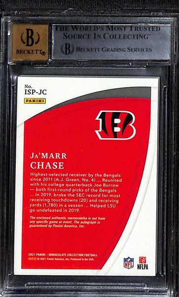 2021 Immaculate Collection Immaculate Rookies Signature Patches Ja'Marr Chase #66/99 BGS 8.5 w. Auto Grade 10