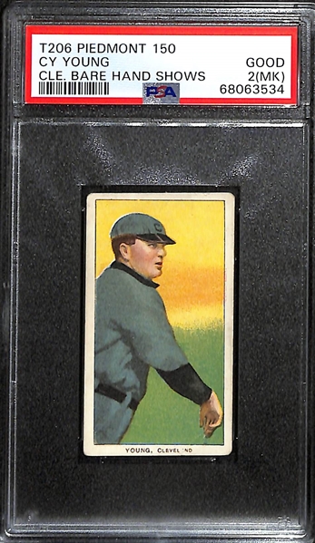 1909-11 T206 Cy Young (HOF - Piedmont 150 Back) Bare Hand Shows - Graded PSA 2(MK)
