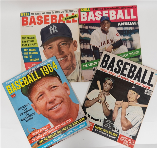 Lot of (12) 1950s and 60s Vintage Baseball Magazines All Featuring Stars Like Mantle, Williams, and Mays