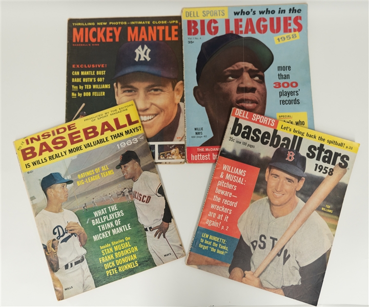 Lot of (12) 1950s and 60s Vintage Baseball Magazines All Featuring Stars Like Mantle, Williams, and Mays