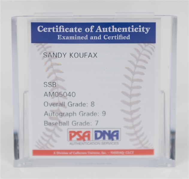 Sandy Koufax Signed Official NL Baseball - PSA/DNA COA & Graded 8 (Auto Grade 9, Baseball Grade 7)