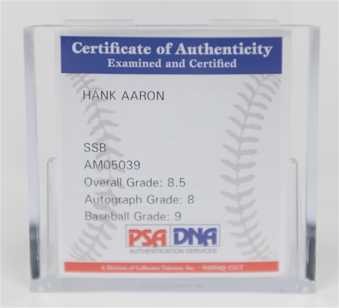 Hank Aaron Signed Official NL Baseball - PSA/DNA COA & Graded 8.5 (Auto Grade 8, Baseball Grade 9)