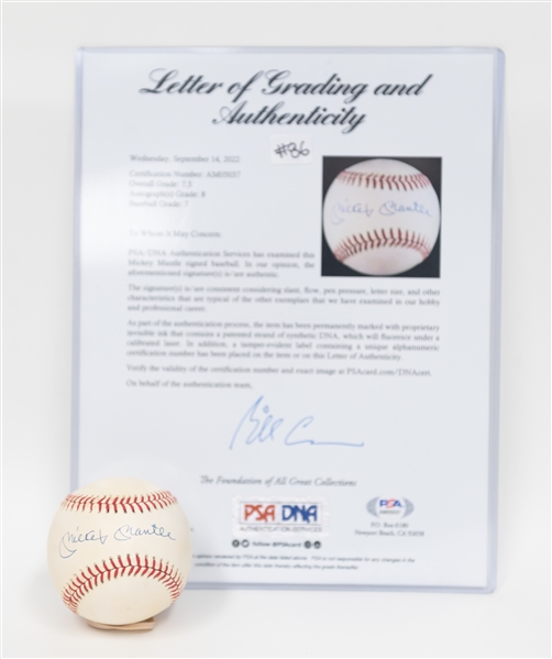 Mickey Mantle Signed Official NL Baseball - PSA/DNA COA & Graded 7.5 (Auto Grade 8, Baseball Grade 7)