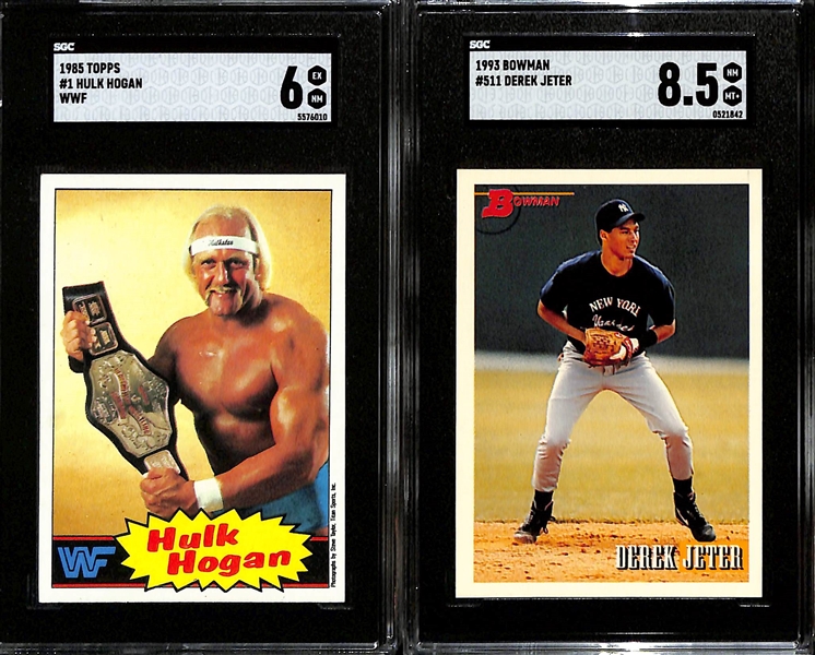 Rookie Lot - 1985 Topps WWF Hulk Hogan #1 (SGC 6), 1993 Bowman Derek Jeter #511 (SGC 8.5)
