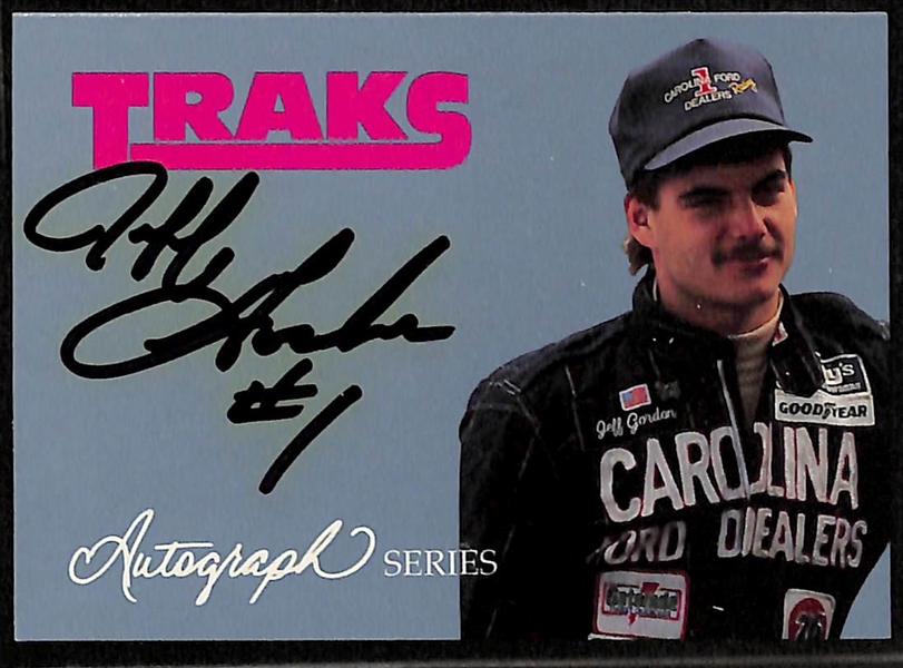 Autographed Sport Lot w. Autographed 5x7 Johnny Unitas & (4) Signed Racing Cards - Dale Earnhardt, Jeff Gordon, (2) Davey Allison - JSA Auction Letter