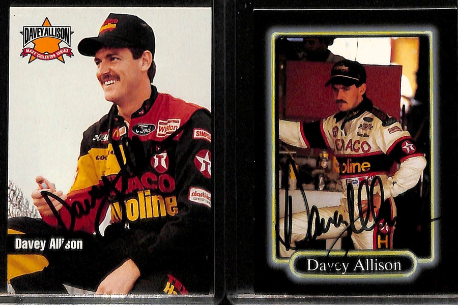 Autographed Sport Lot w. Autographed 5x7 Johnny Unitas & (4) Signed Racing Cards - Dale Earnhardt, Jeff Gordon, (2) Davey Allison - JSA Auction Letter