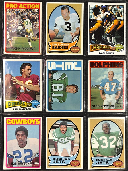 Lot of (250+) 1970-1975 Topps Football Star & Common Cards w. 1970 Bart Starr