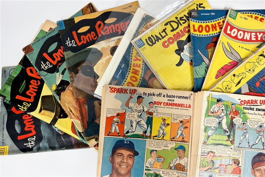 Lot of (20) 1950s Dell Comic Books w. Wheaties Ad Musial & Campanella Portraits on Back of Comic Books