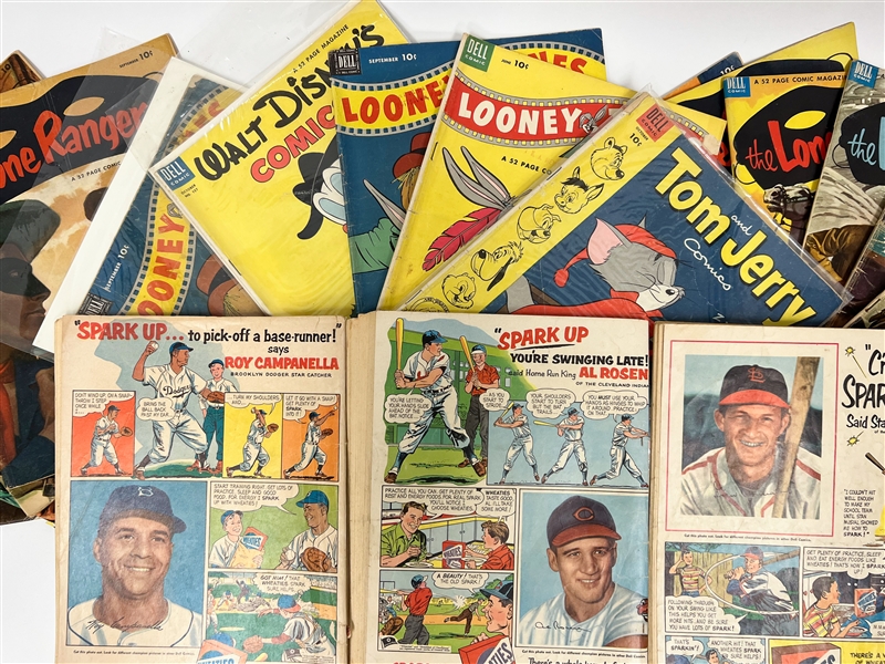 Lot of (20) 1950s Dell Comic Books w. Wheaties Ad Musial & Campanella Portraits on Back of Comic Books