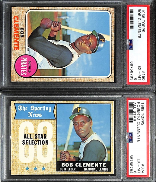 (2) 1968 Topps Roberto Clemente Cards - #159 (PSA 6) & #374 All-Star (PSA 6)