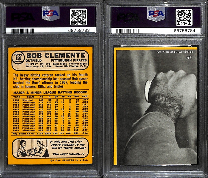 (2) 1968 Topps Roberto Clemente Cards - #159 (PSA 6) & #374 All-Star (PSA 6)