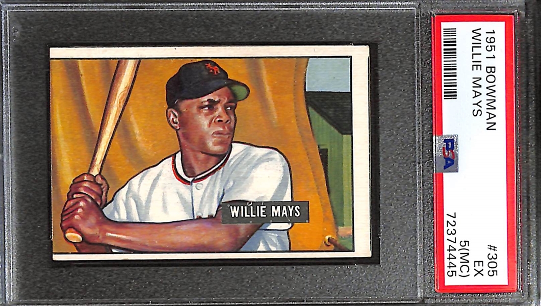 1951 Bowman Willie Mays #305 Rookie Card Graded PSA 5(MC)