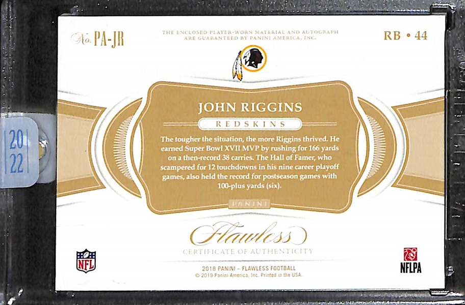 2022 Panini Honors, 2018 Flawless John Riggins Autographed Patch Football Card #d 1/1