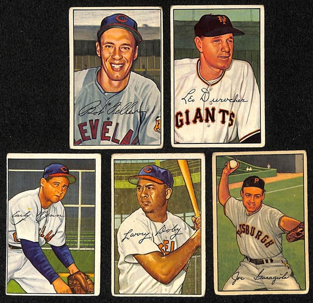 Lot of (72) 1952 Bowman Baseball Cards w. Bob Feller (small marks on backs of all cards)