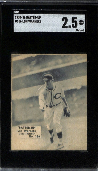 1934-36 Batter-Up Lot w. #179 James Bottomley (SGC 3), #181 Robert Rolfe (SGC 3), #183 Joe Cronin (SGC 2), #186 Lon Warneke (SGC 2.5)