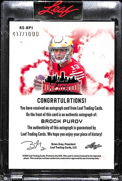 2022 Leaf Rookie Standout Brock Purdy Autographed Rookie Card (#417/1000)