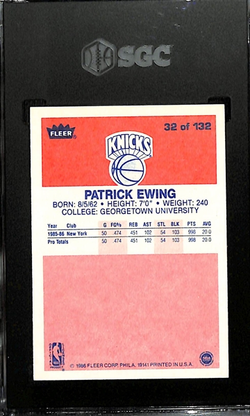 1986-87 Fleer Patrick Ewing Rookie Card #32 Graded SGC 9 Mint