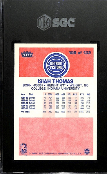 1986-87 Fleer Isiah Thomas Rookie Card #109 Graded SGC 9.5 Mint+