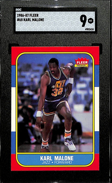 1986-87 Fleer Karl Malone Rookie Card #68 Graded SGC 9 Mint