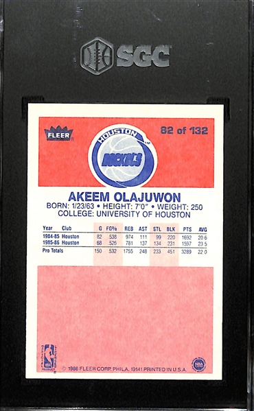 1986-87 Fleer Akeem Olajuwon #82 Rookie Card Graded SGC 9