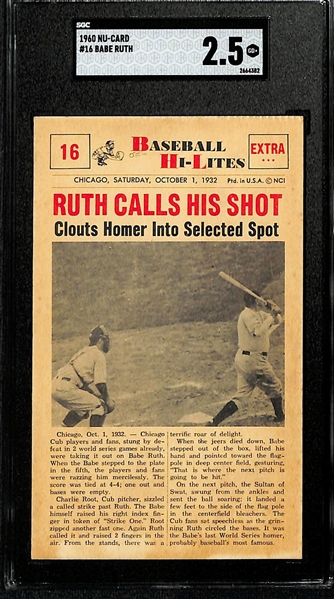 1960 Nu-Card Baseball Hi-Lites #16 Babe Ruth Calls His Shot Graded SGC 2.5