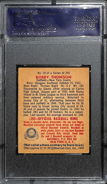 1949 Bowman Bobby Thomson #18 Signed Baseball Card (PSA/DNA Authenticated/Slabbed)