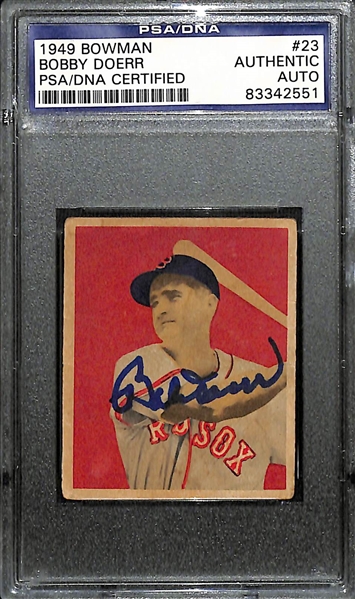 1949 Bowman Bobby Doerr #23 Signed Baseball Card (PSA/DNA Authenticated/Slabbed)