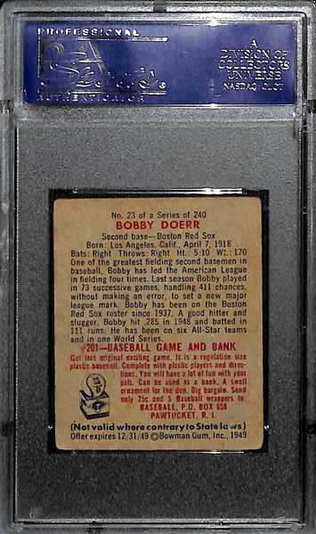 1949 Bowman Bobby Doerr #23 Signed Baseball Card (PSA/DNA Authenticated/Slabbed)