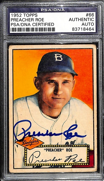 1952 Topps Preacher Roe #66 Signed Baseball Card (PSA/DNA Authenticated/Slabbed)
