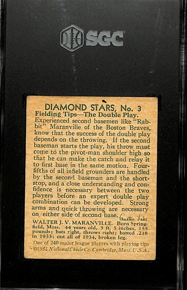1934-36 Diamond Stars #3 Rabbit Maranville (HOF) Graded SGC 4.5