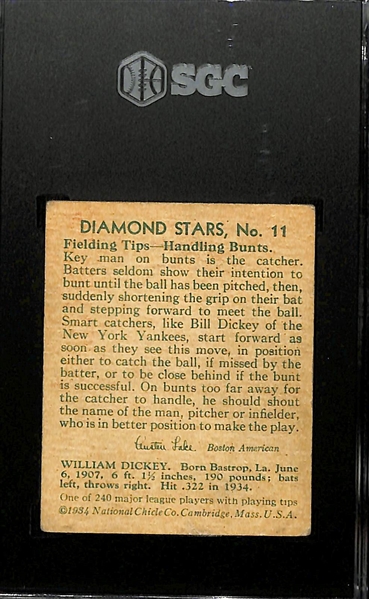 1934-36 Diamond Stars #11 Bill Dickey (HOF) Graded SGC 4.5