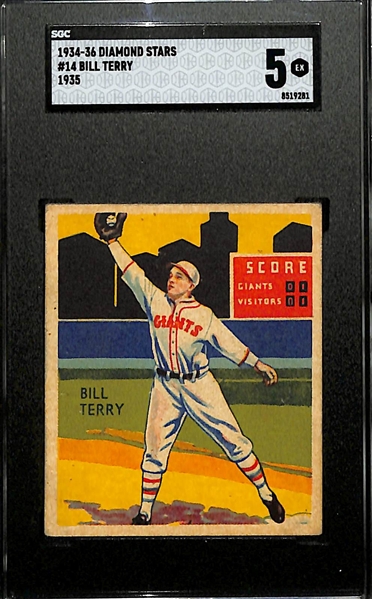 1934-36 Diamond Stars #14 Bill Terry (HOF) Graded SGC 5